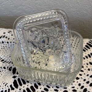 Clear Pressed Glass Covered Butter Dish - Ribbed Design